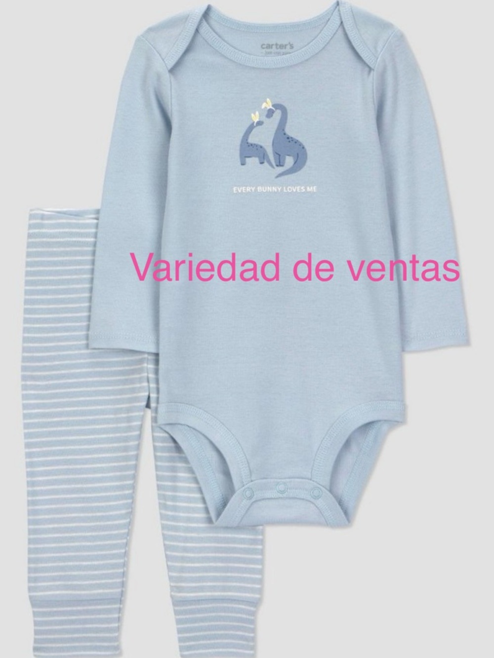 Carter's Pale Blue Bunny Bodysuit and Striped Leggings Set